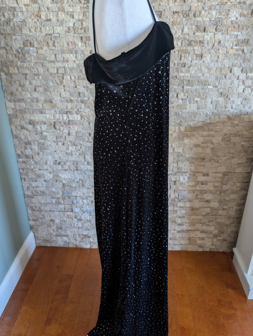 Vintage 90s Alex Evenings Velvet Constellation Sparkle Formal Gown USA Glam 14 - Picture 4 of 14